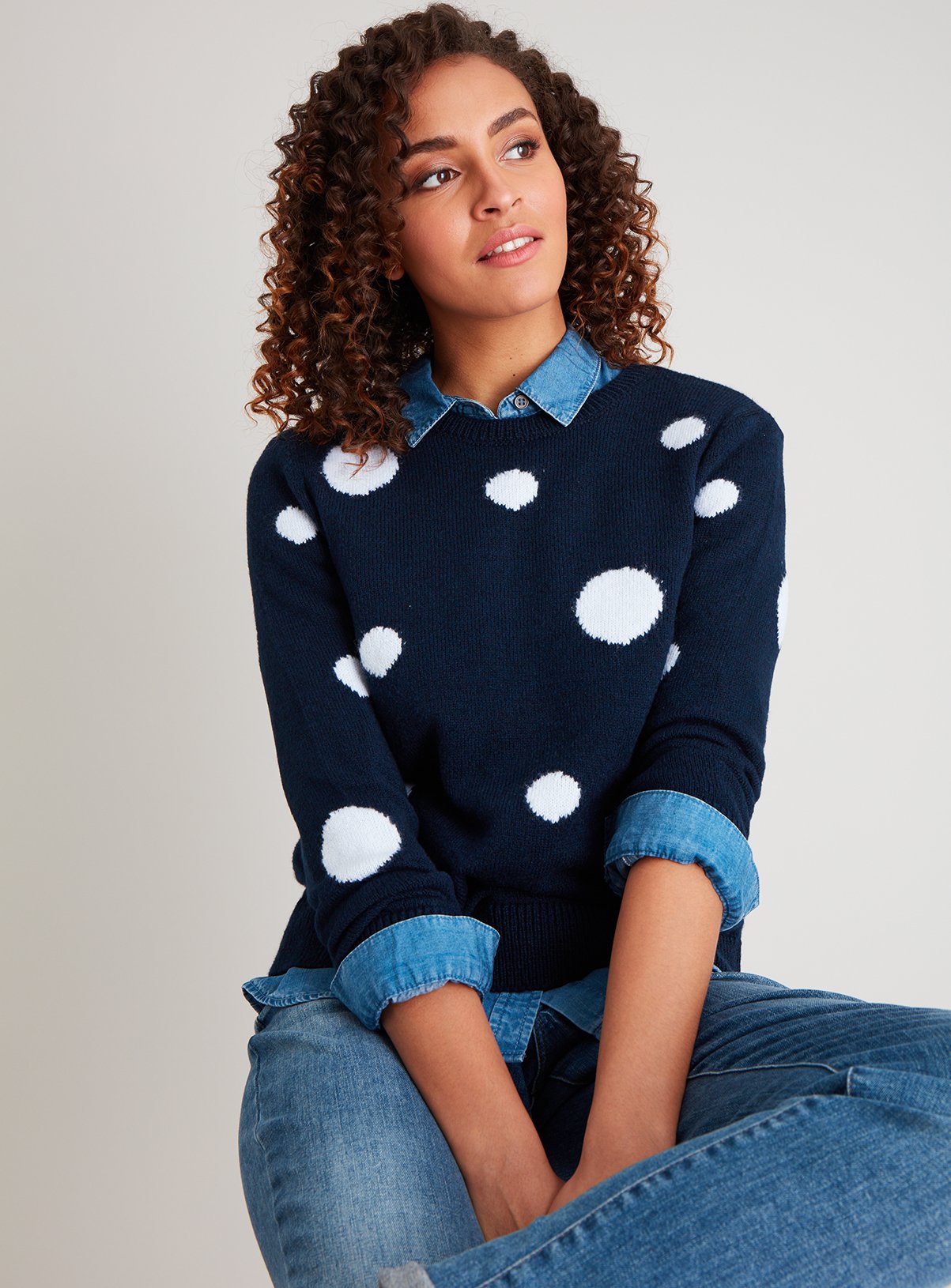 navy polka dot jumper